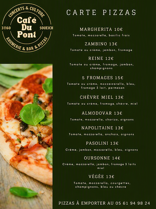 carte pizzas café du pont Soueich